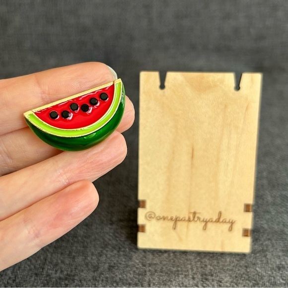 Jewelry - Watermelon Brooch Pin with Fashion Gemstones, Pink, Green, Black